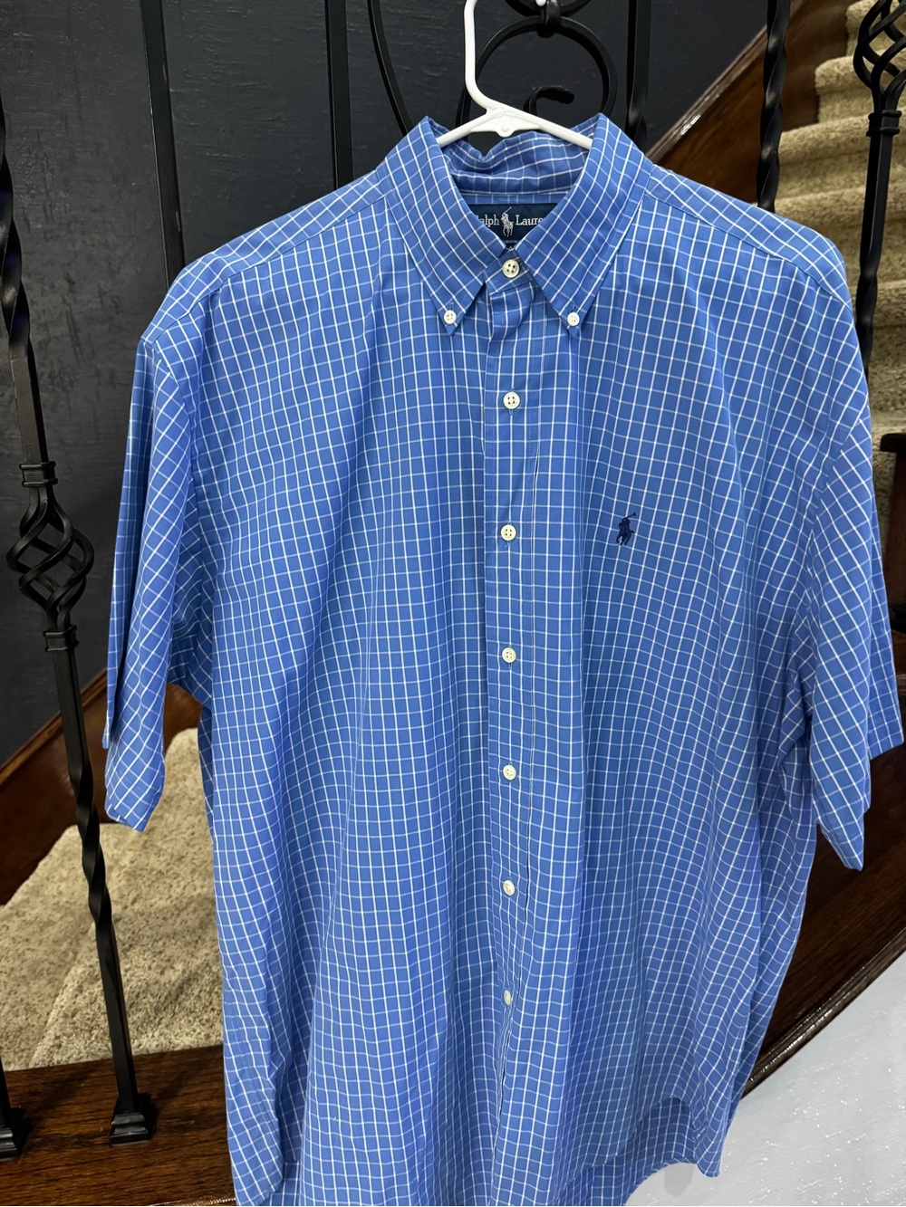 Large Ralph Lauren Blue Windowpane Button-Down Shirt